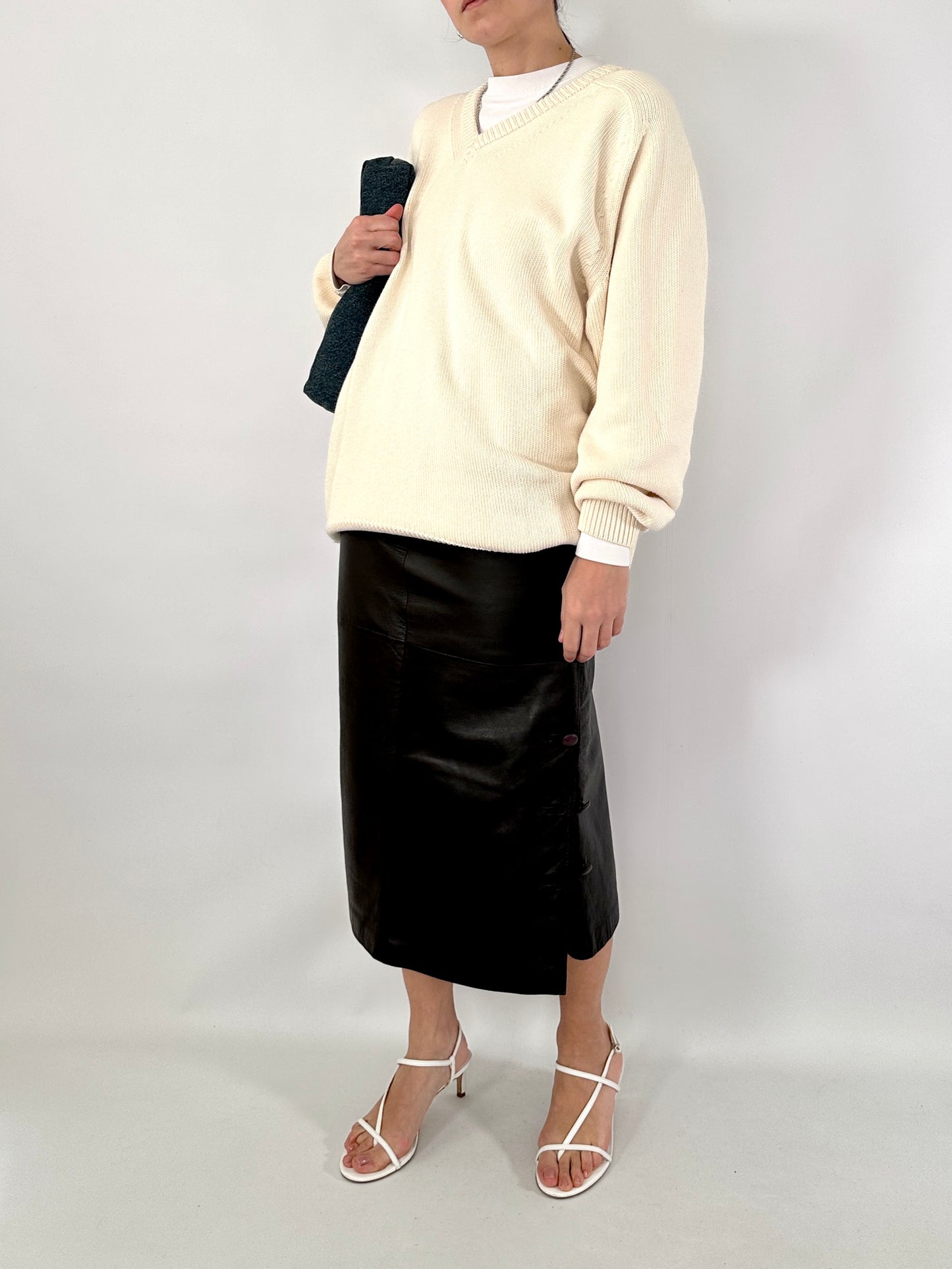 Brown soft leather pencil skirt