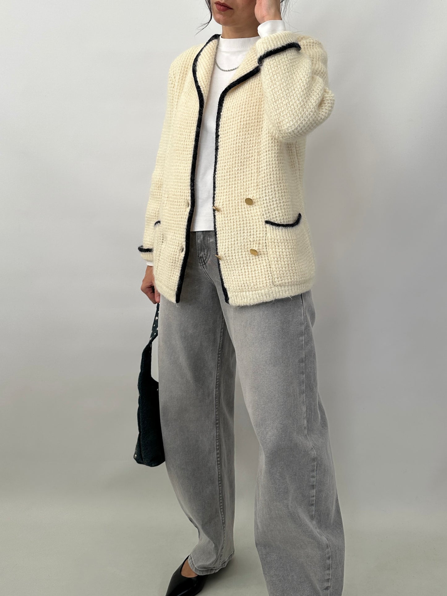 Double-breasted knitted jacket