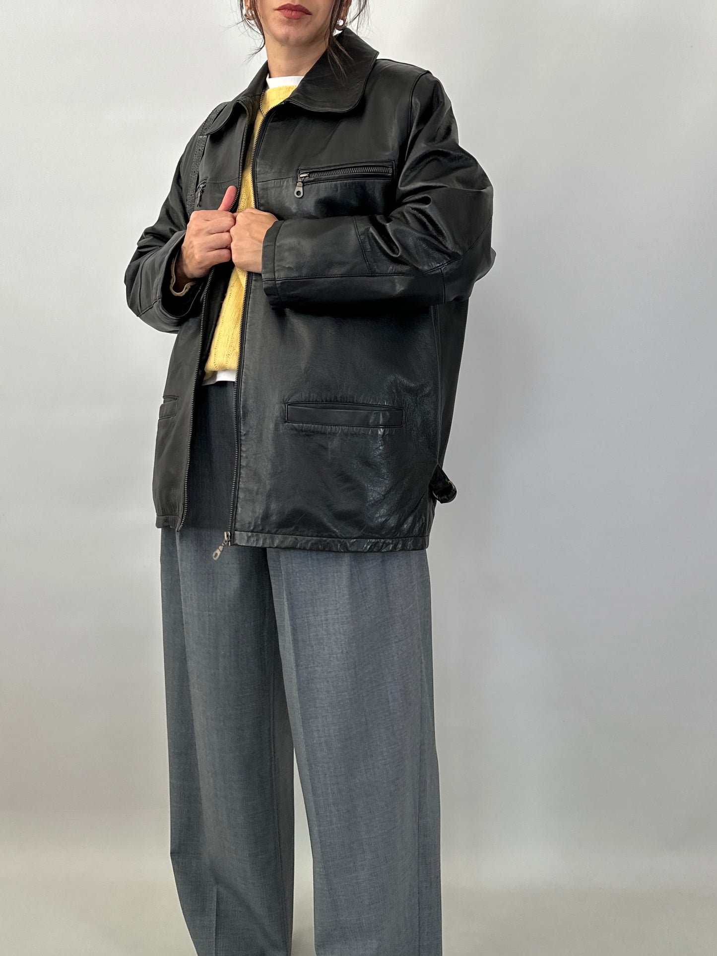 Soft leather zipped jacket