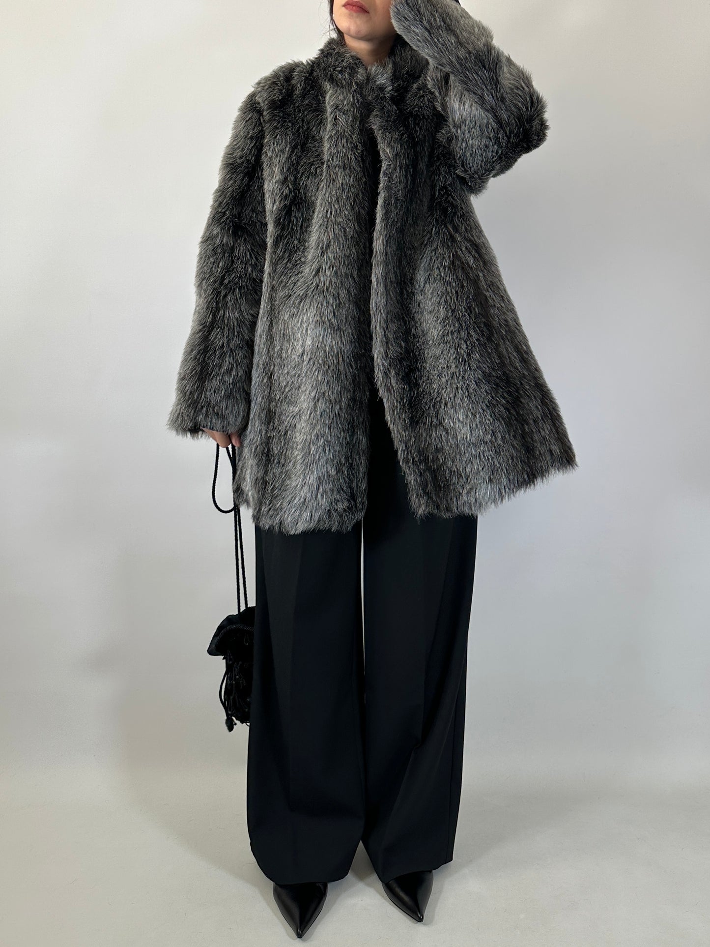 Vintage Grey Faux Fur Coat