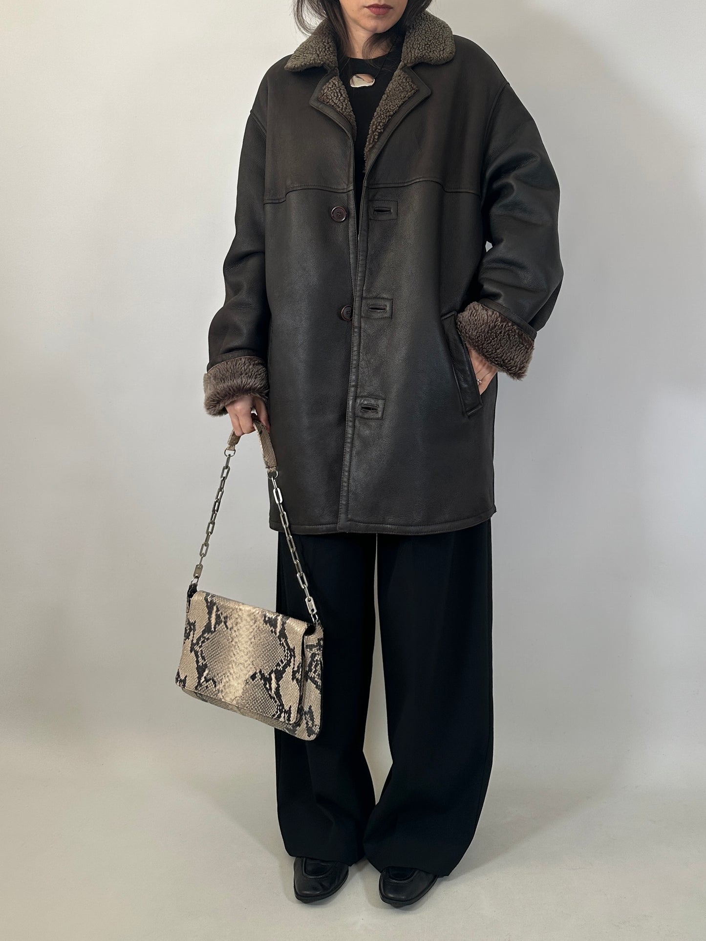 Vintage shearling coat brown and beige