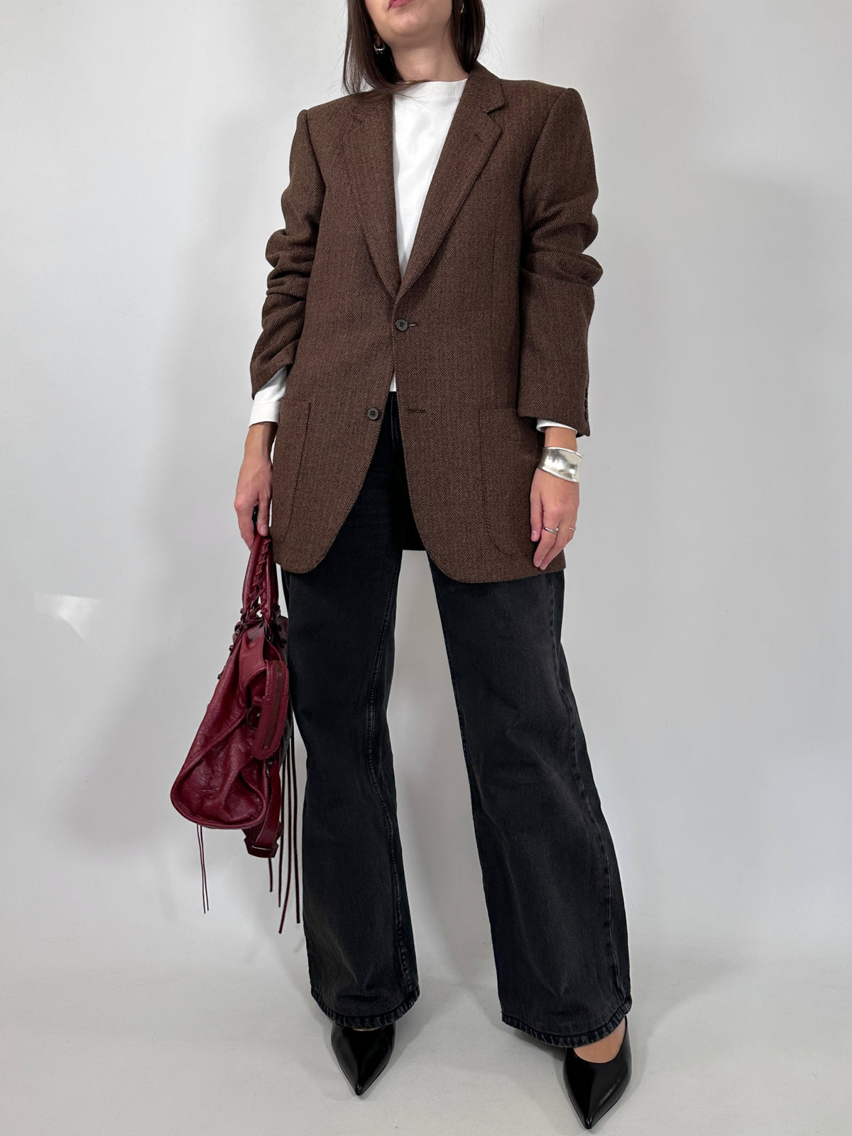 Brown Herringbone Alpaca Blazer