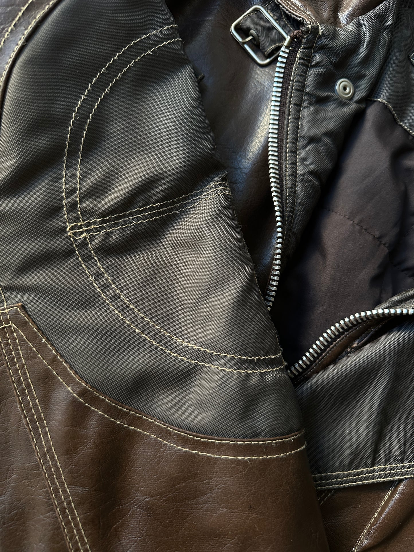 Vintage utility leather and nylon jacket