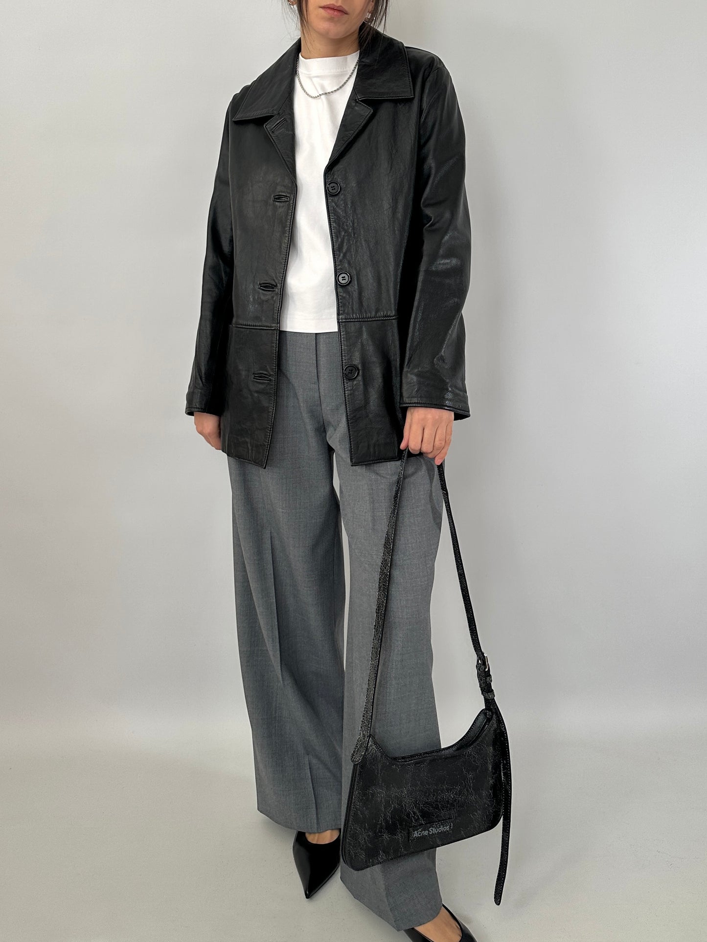 Black genuine leather vintage jacket