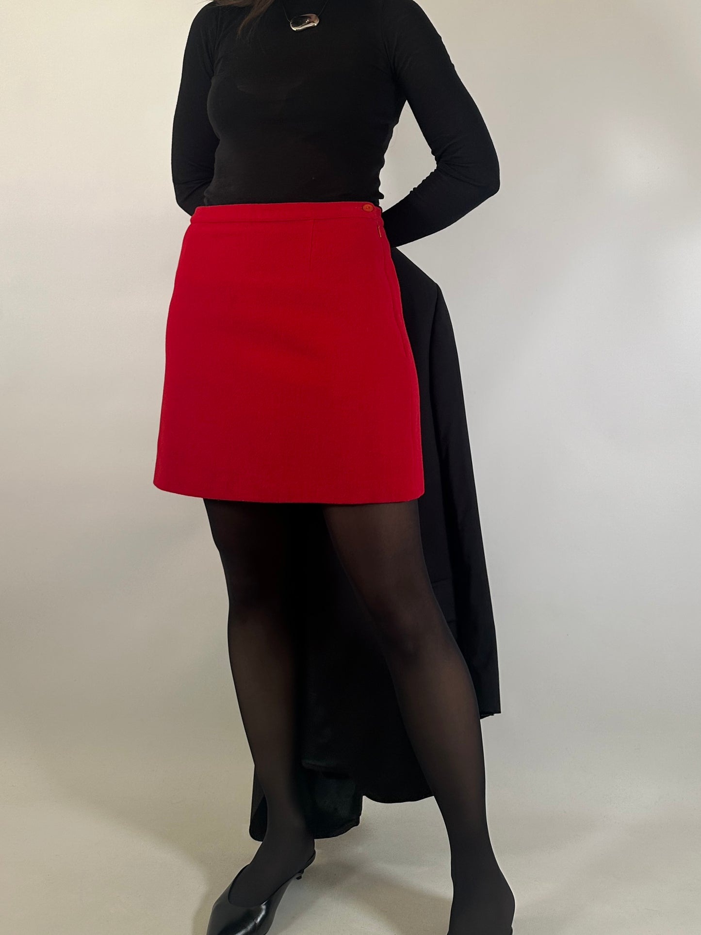 Red Wool Mini Skirt