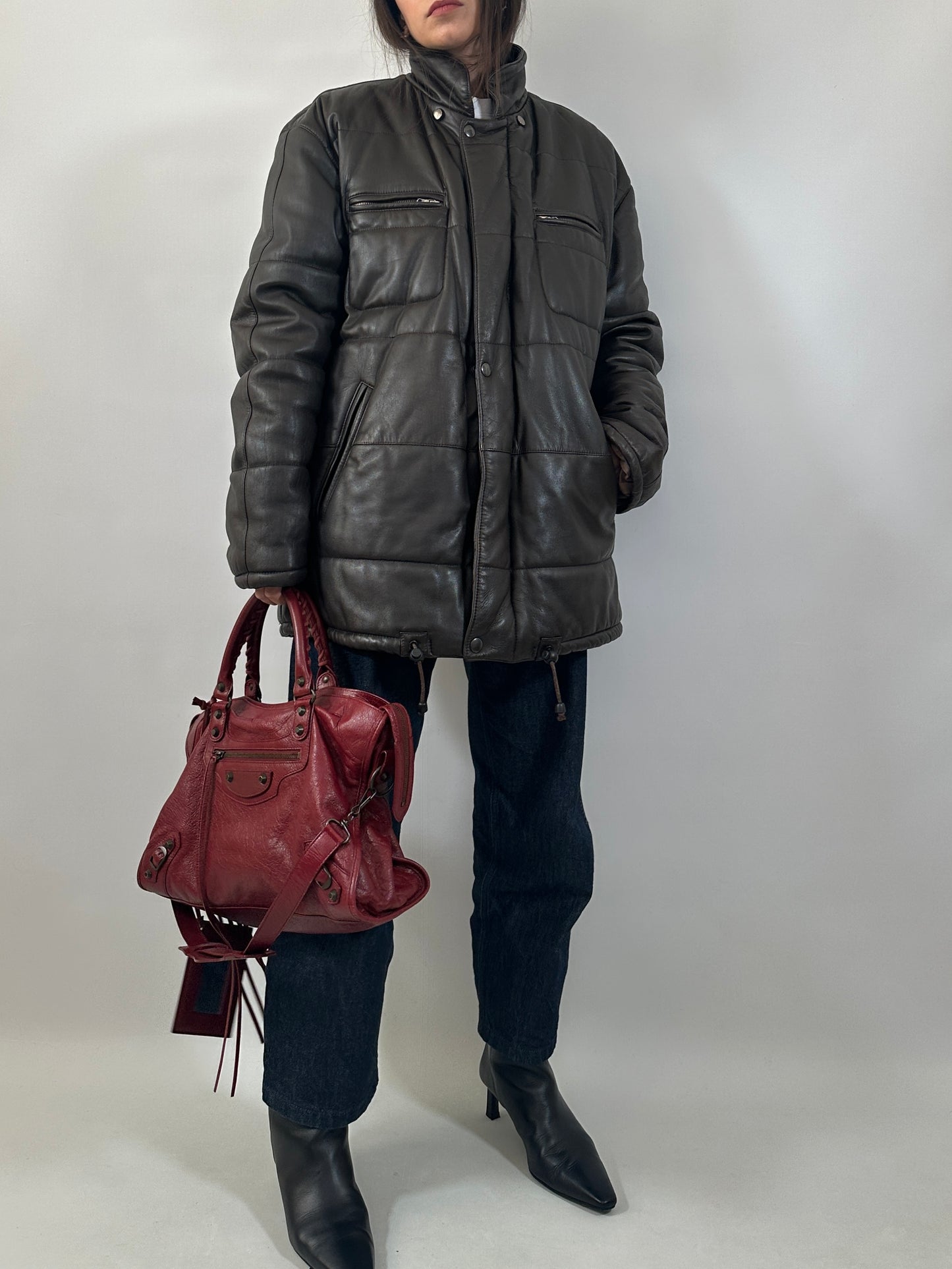 Dark Brown Quilted Leather Jacket