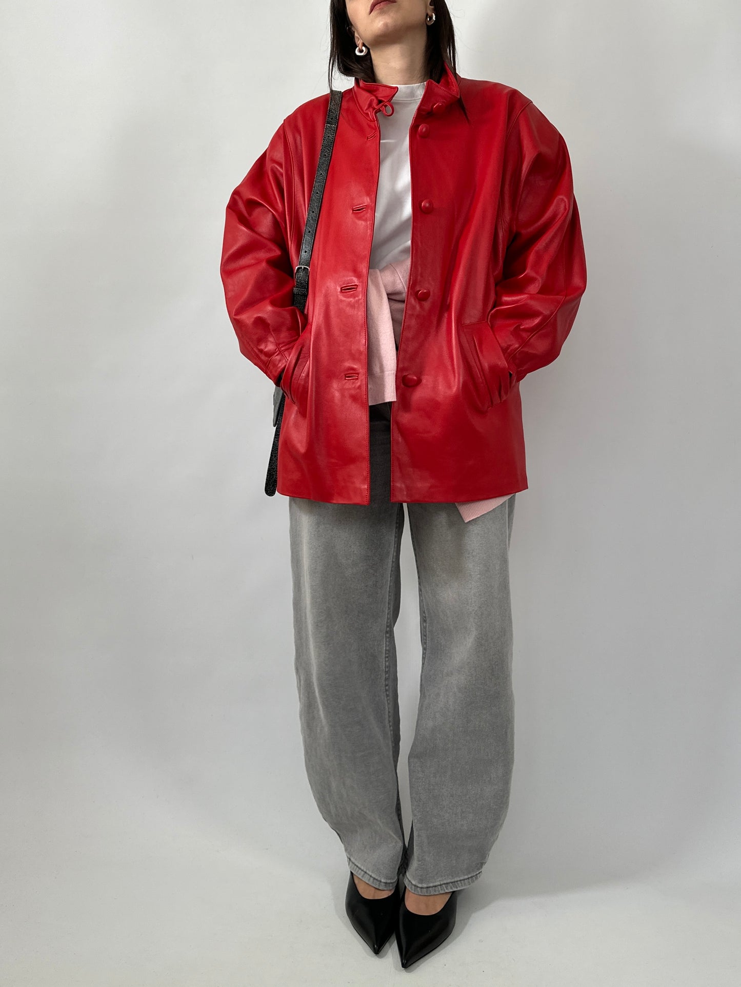 Vintage Red Leather Statement Jacket