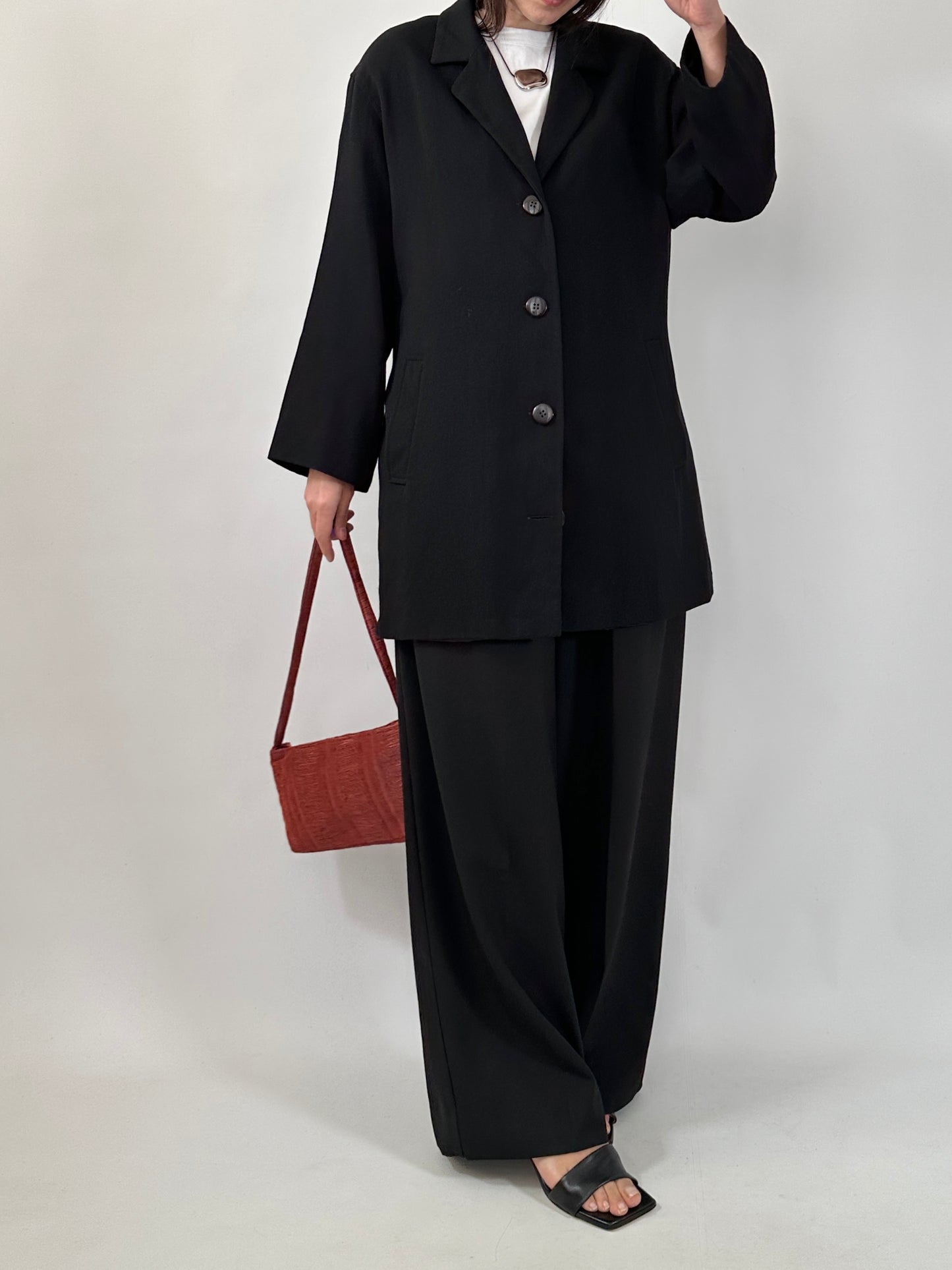 Vintage Relaxed Wool Blazer with Back Belt
