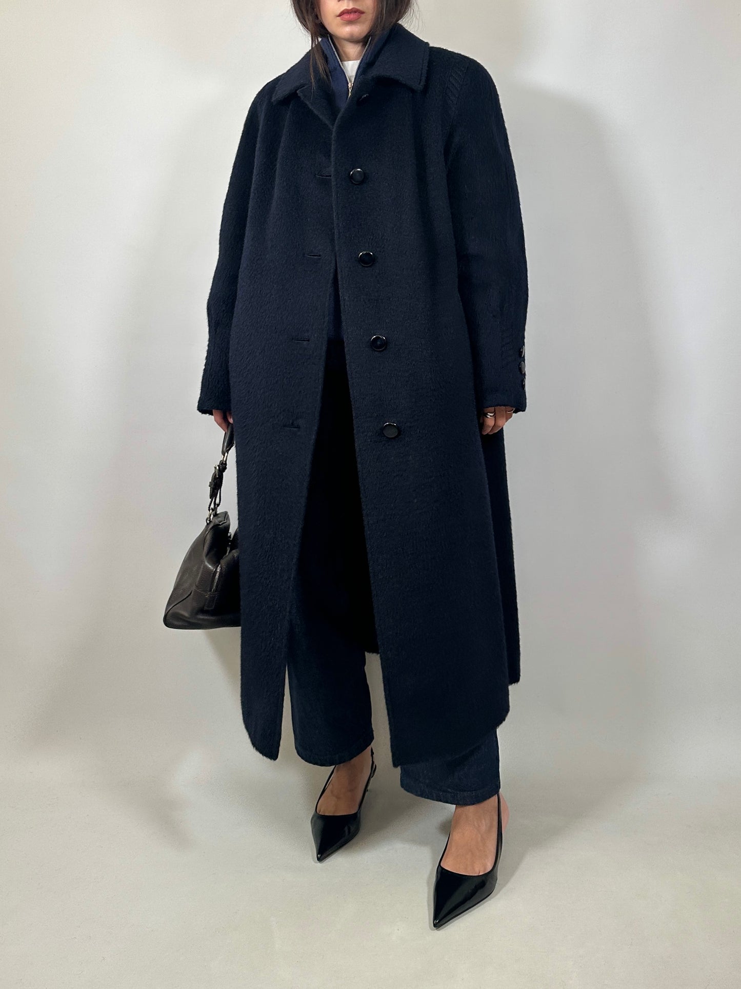 Long Blue Lama and Wool Coat