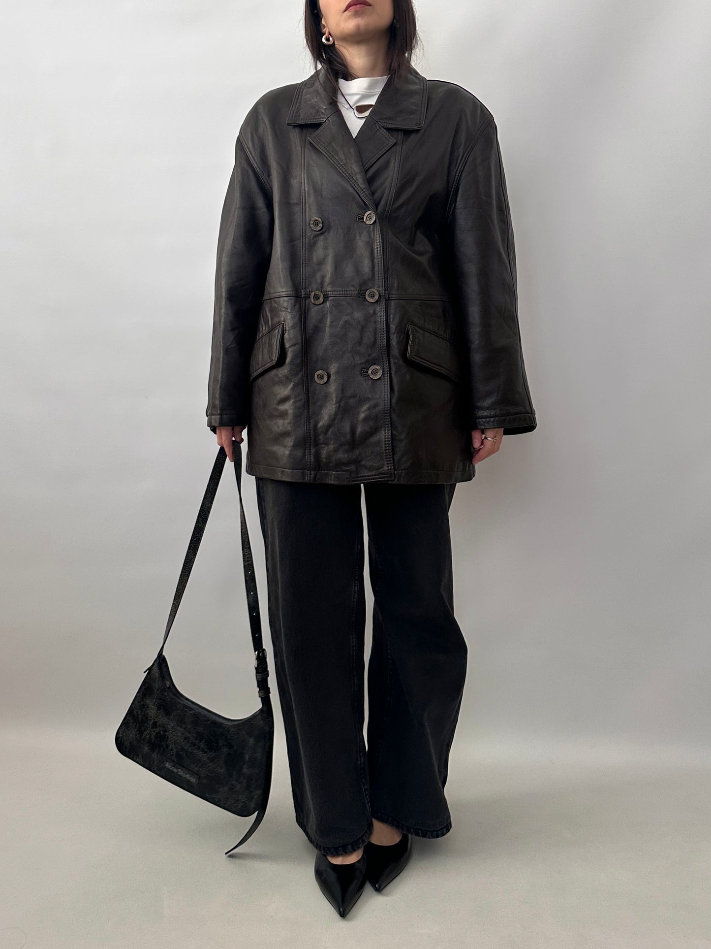 Vintage Soft Leather Double-Breasted Jacket