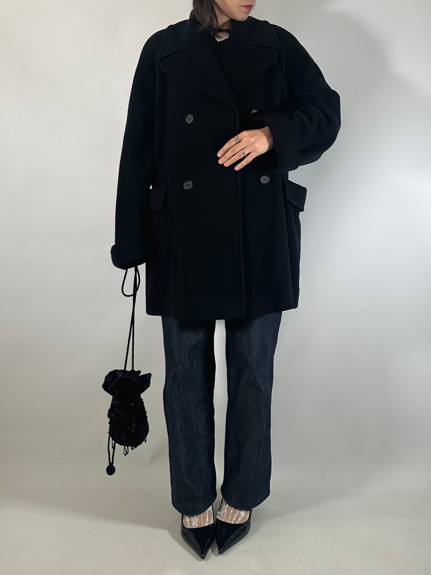 Vintage Black Cashmere Blend Peacoat