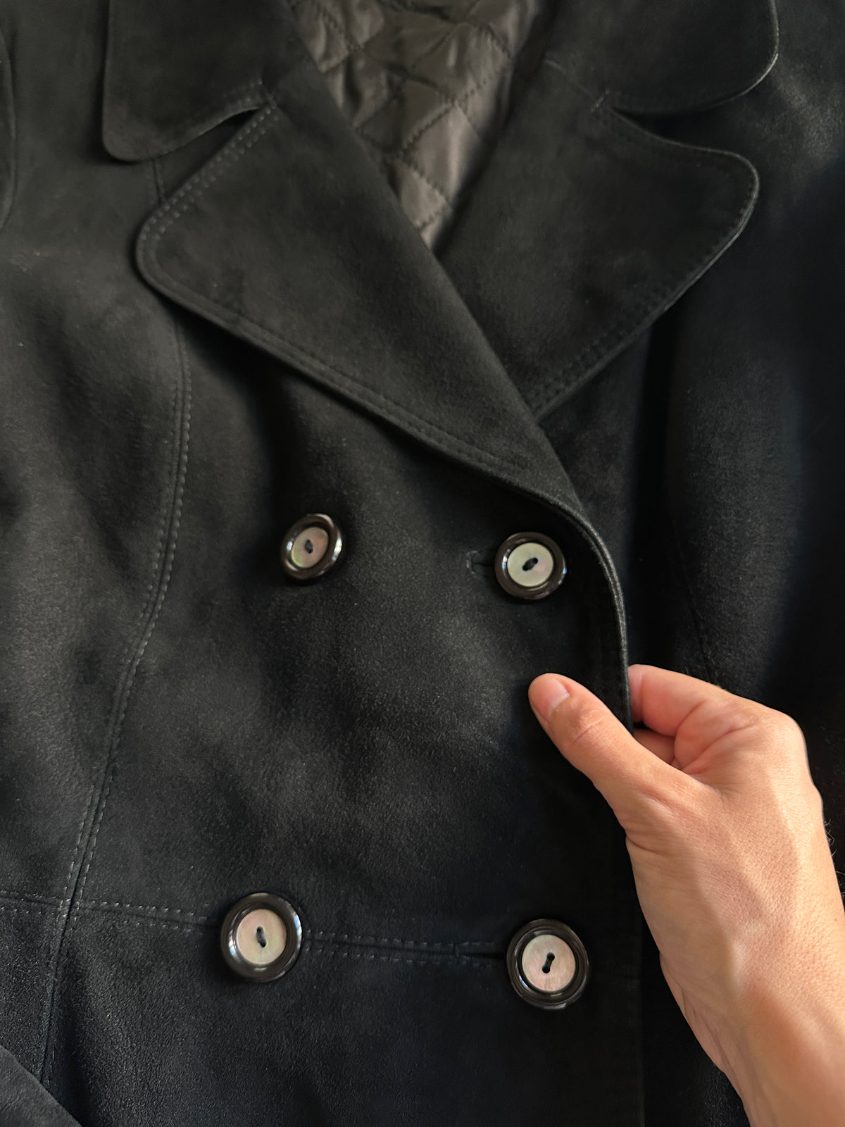 Suede Leather Belted Trench Coat