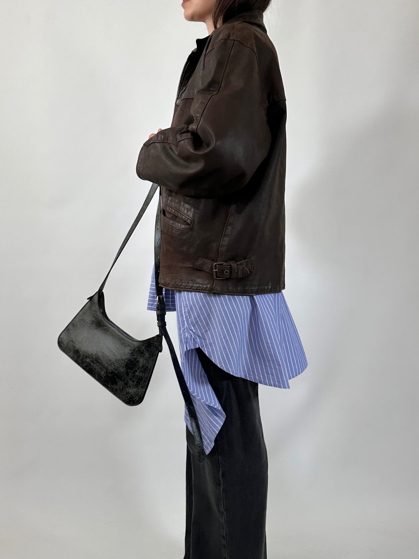 Vintage Brown Zip-Up Leather Jacket