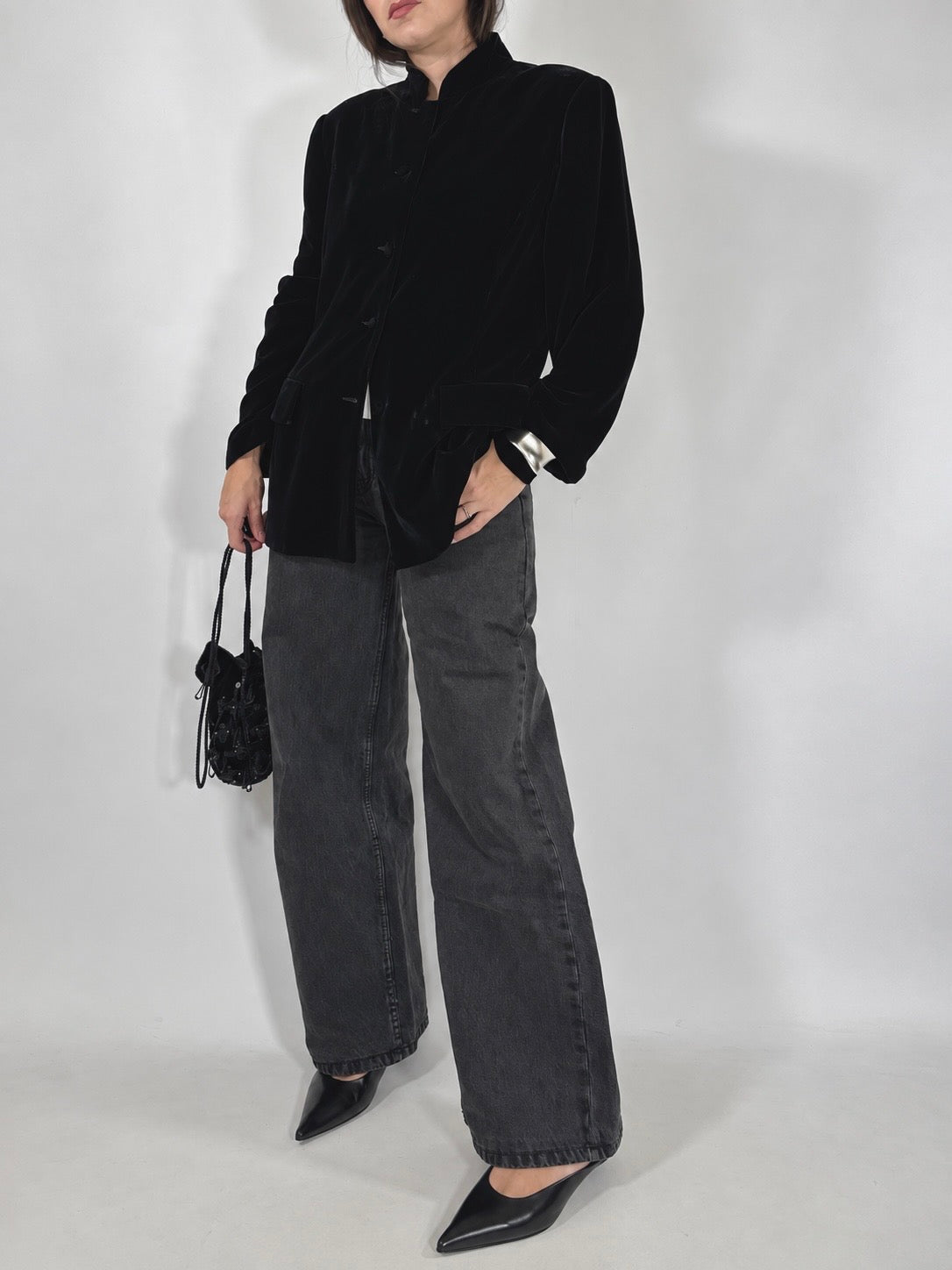 Vintage Velvet High Collar Jacket