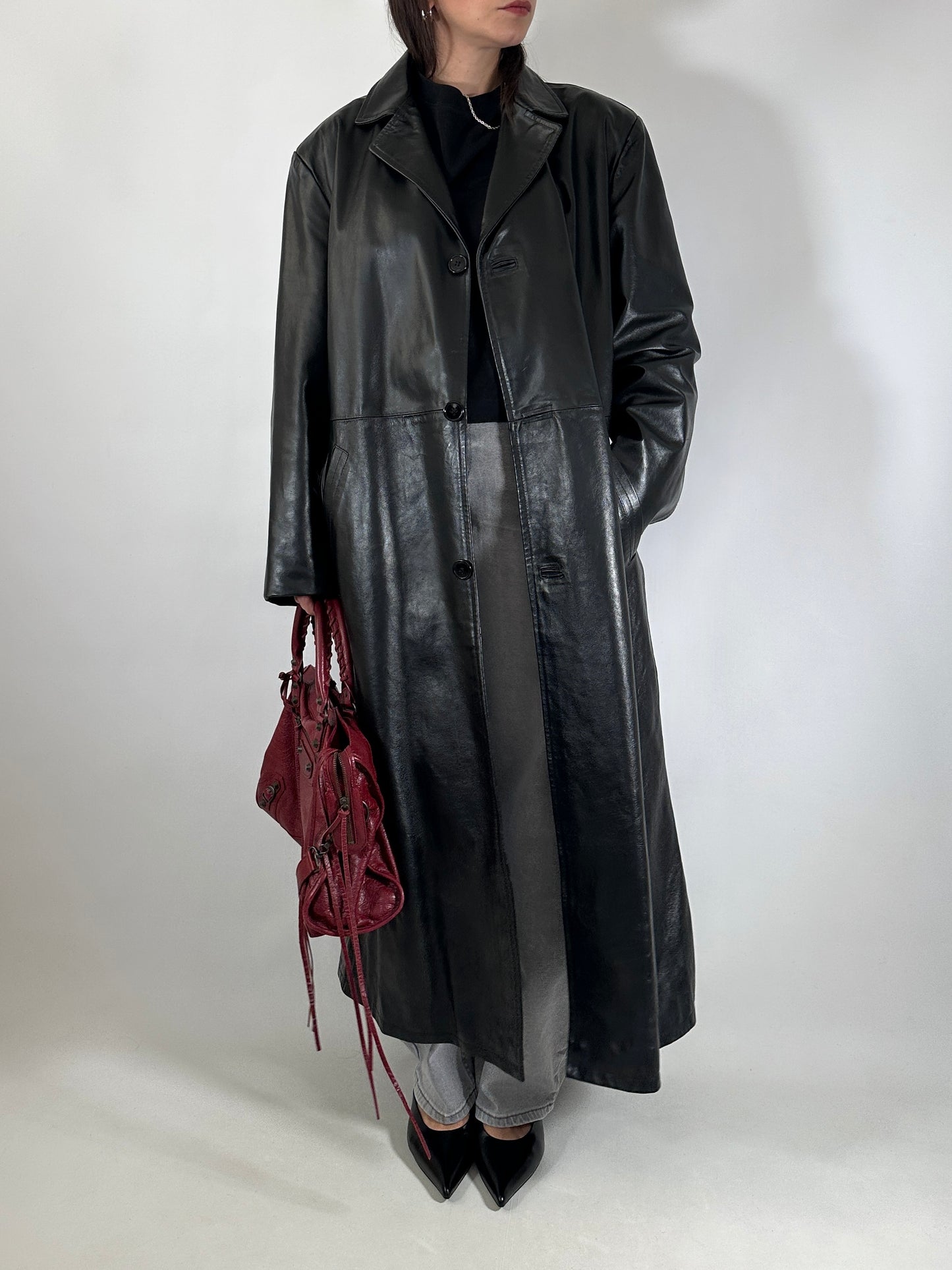 Extra long genuine leather coat