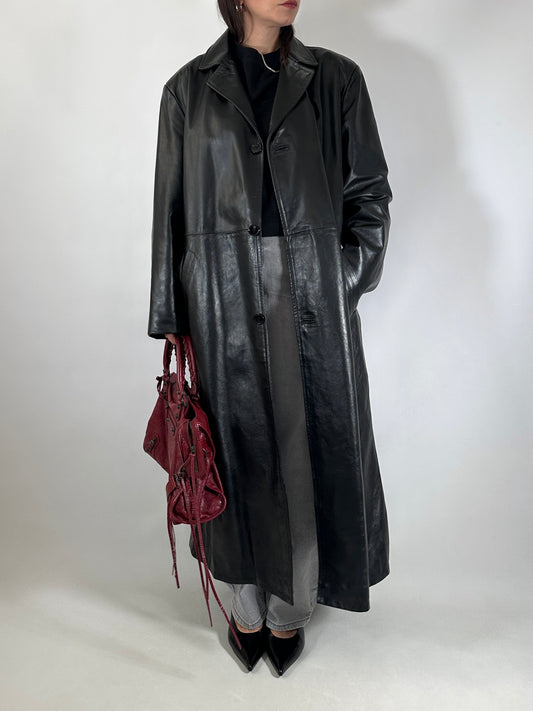 Extra long genuine leather coat