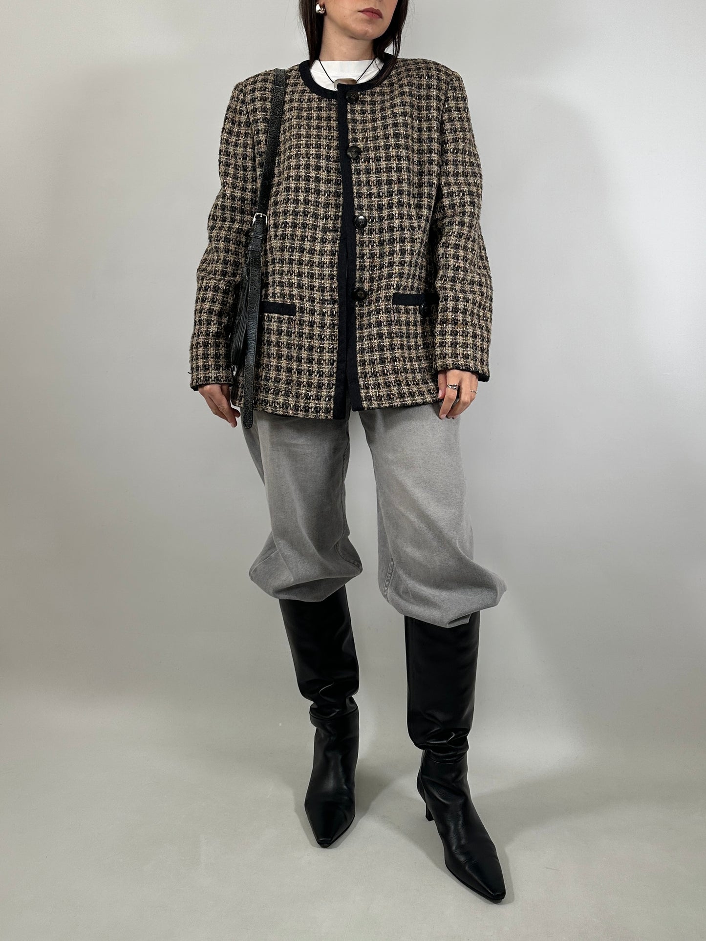 Vintage Collarless Tweed Jacket