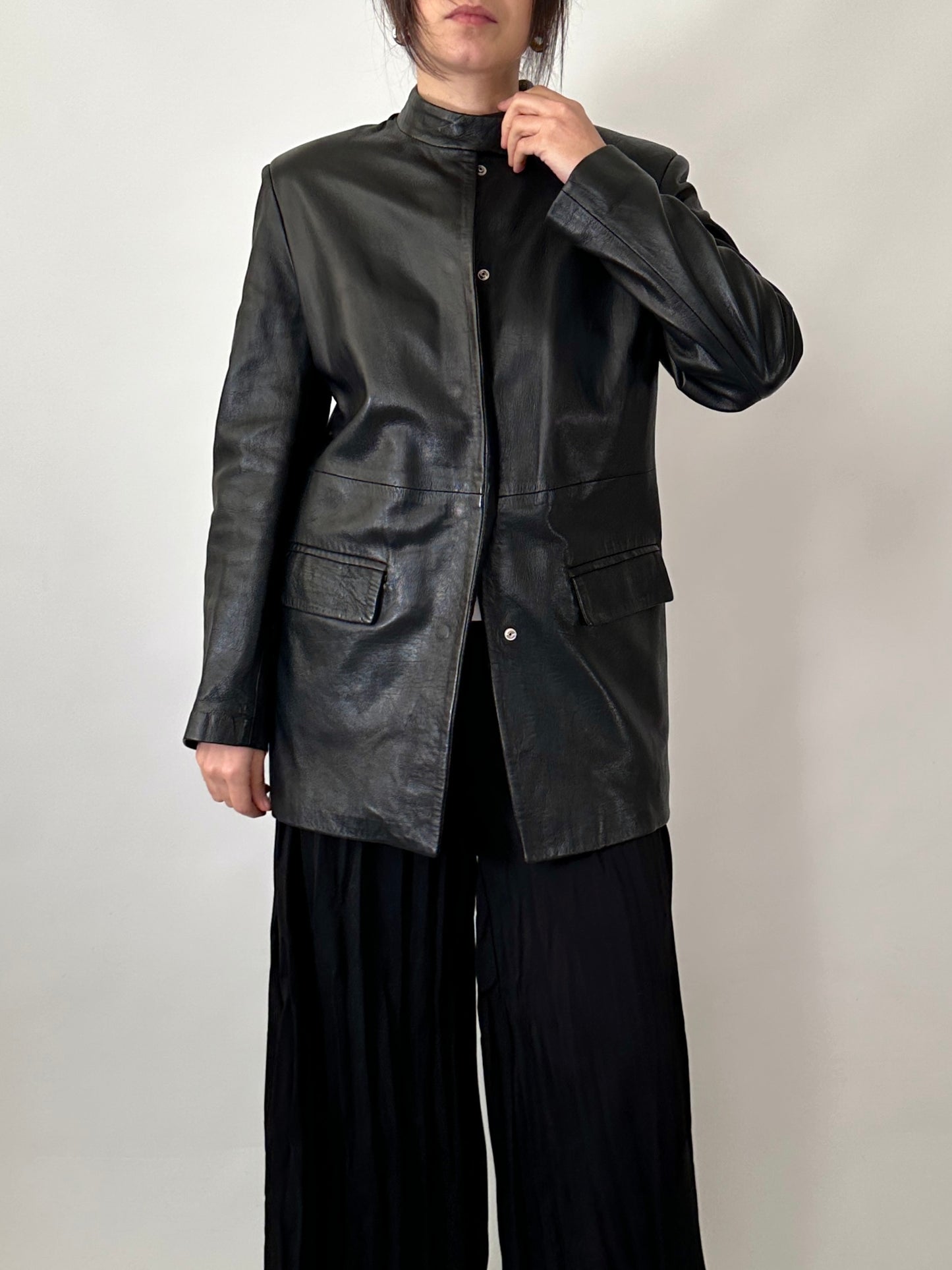 Minimal 90s genuine leather jacket