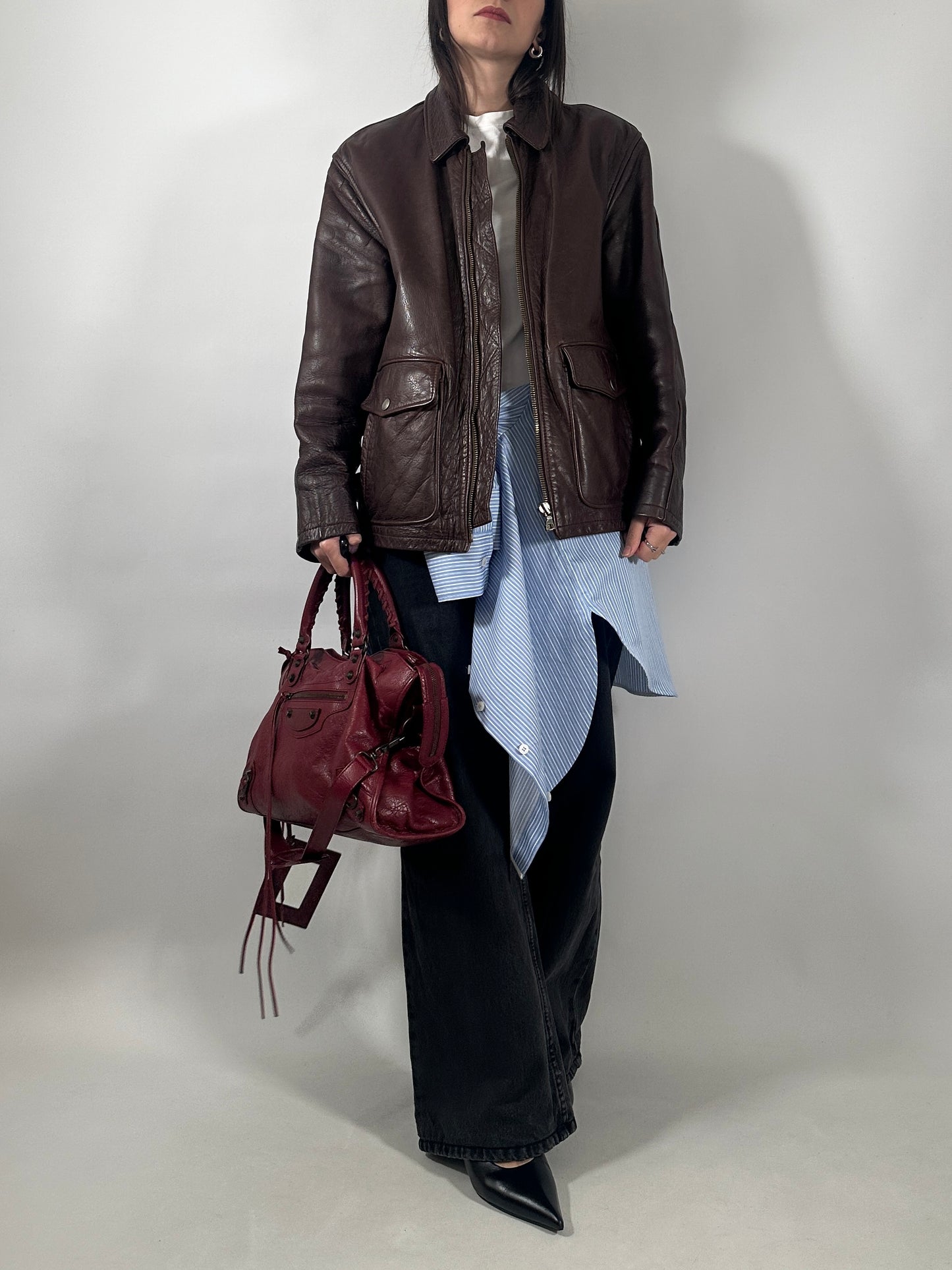 Vintage Leather Jacket with Removable Vest