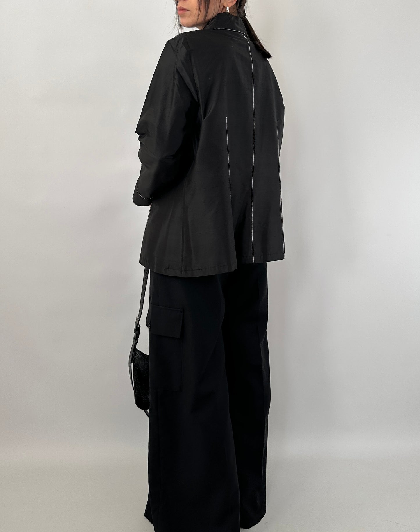 Contrast stitch silk shirt