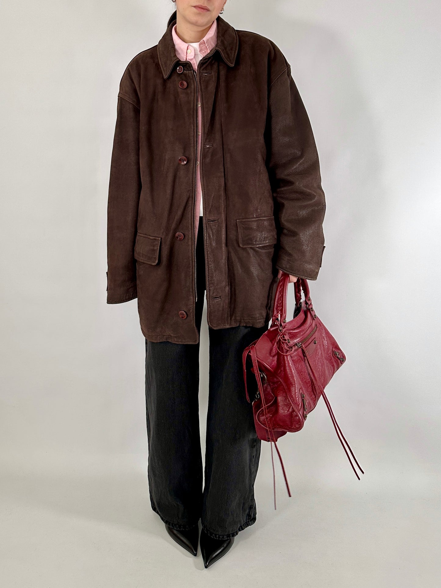 Chocolate nabuk leather jacket