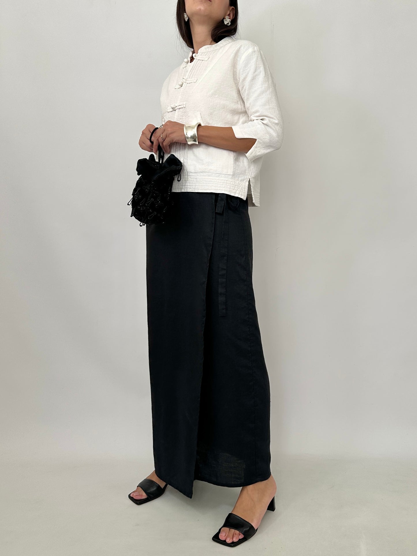 Essential Black Linen Wrap Skirt