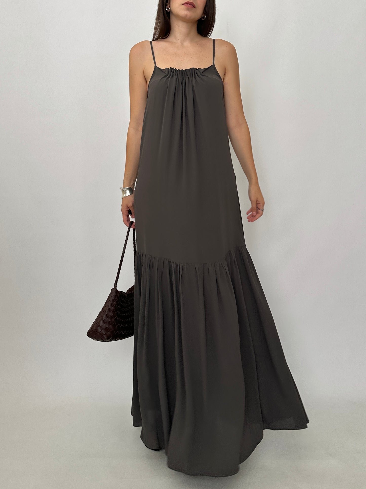 Draped Silk Blend Maxi Dress