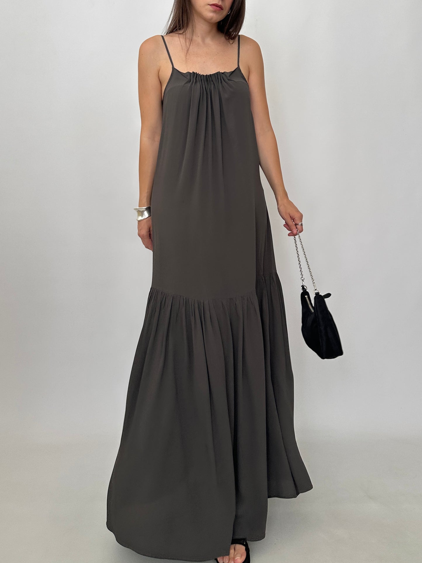 Draped Silk Blend Maxi Dress