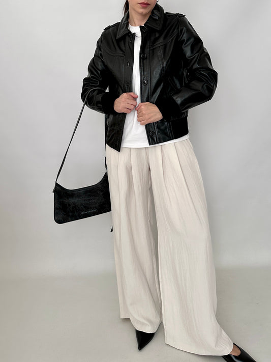 Slim fit bomber jacket in real leather