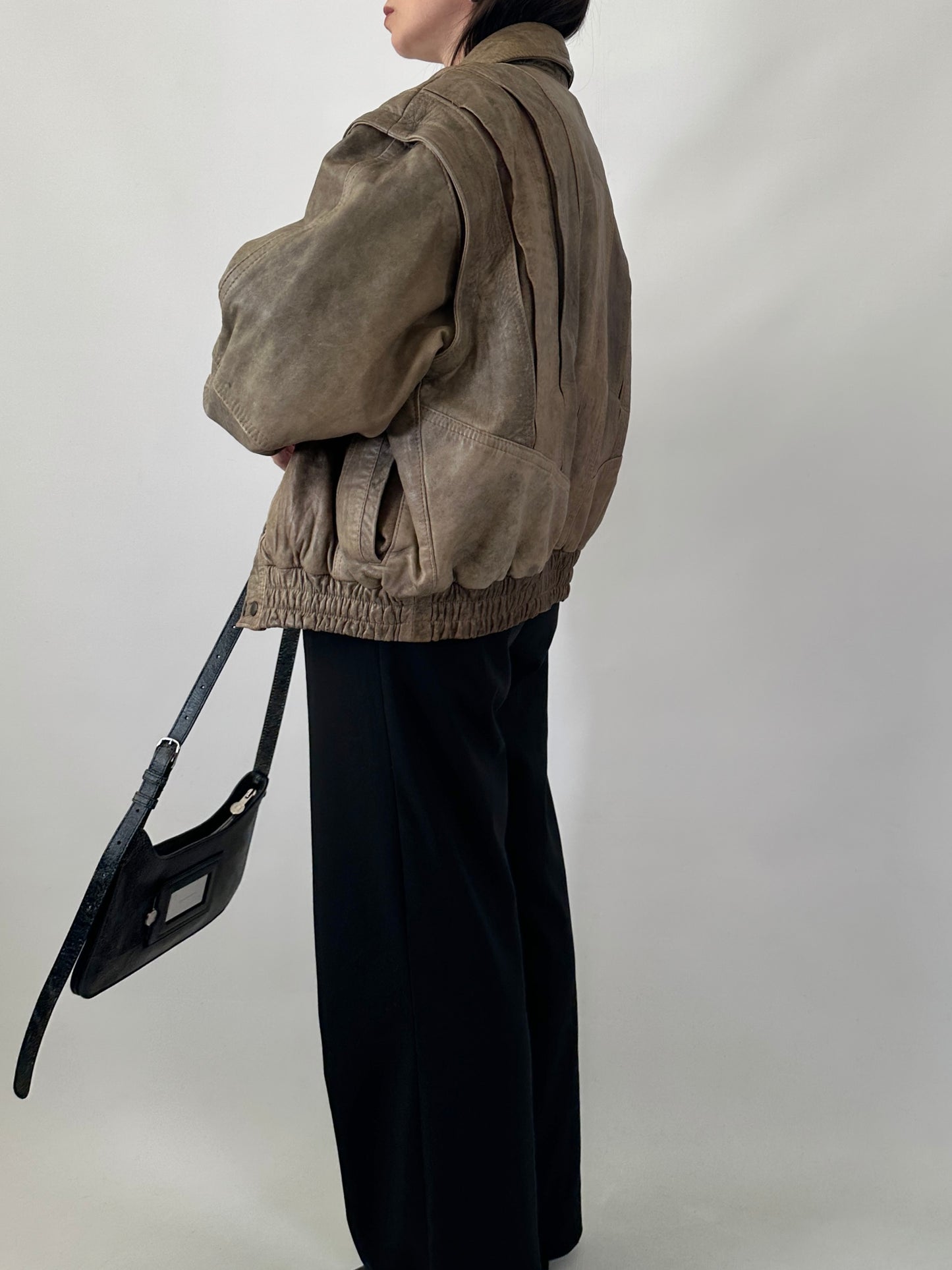 80s bomber jacket in distressed leather