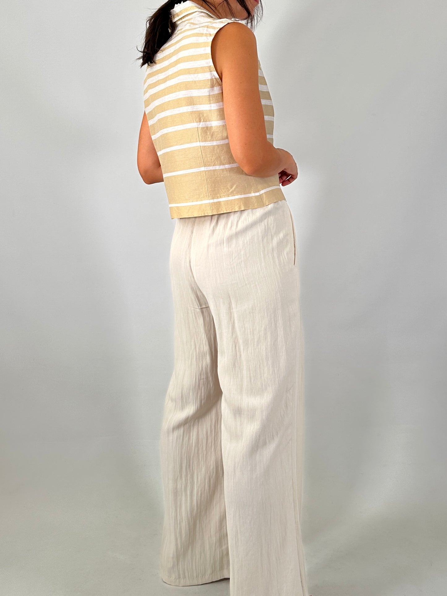 Striped linen blend crop shirt