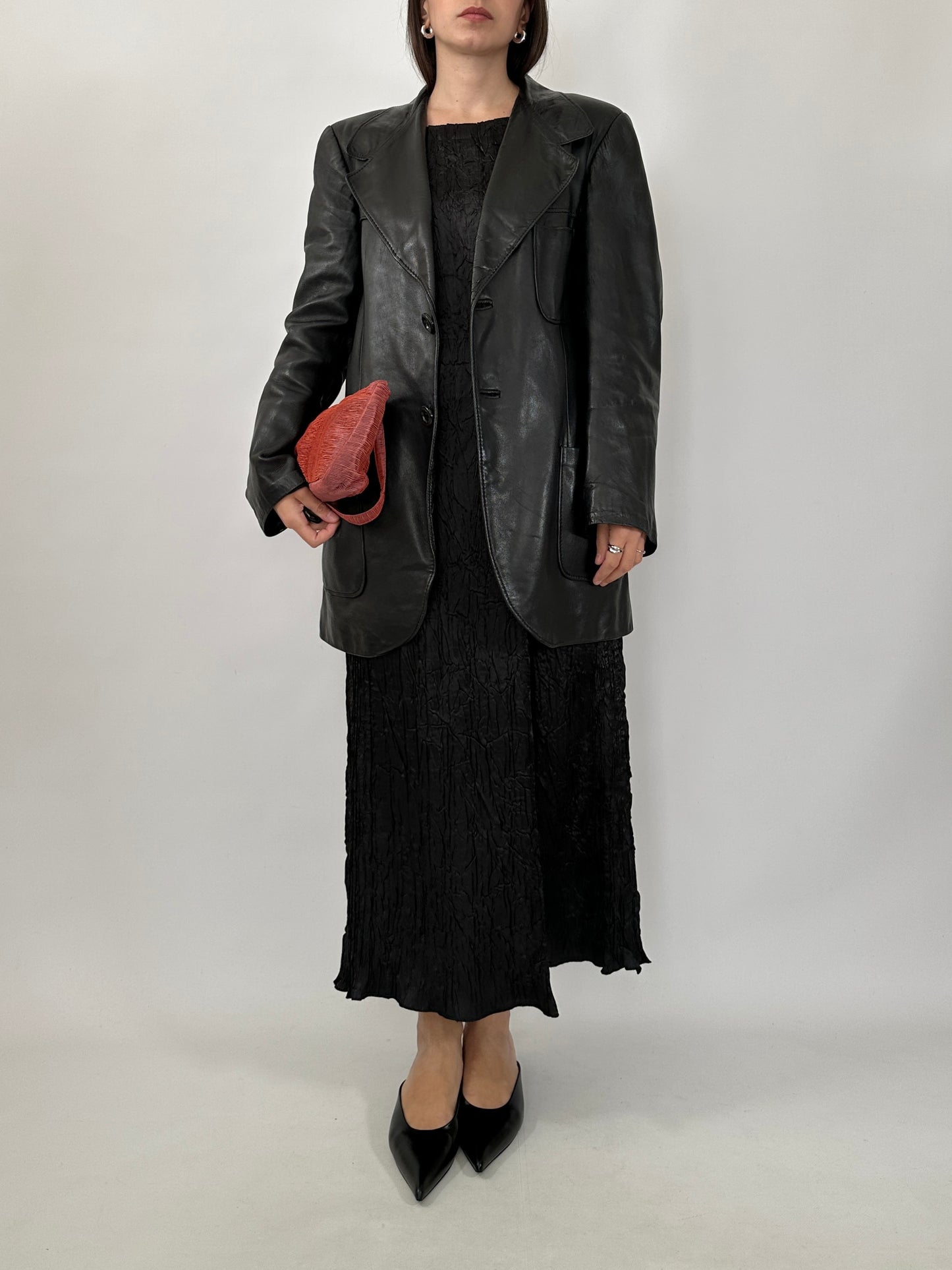 Minimal Leather Long Blazer