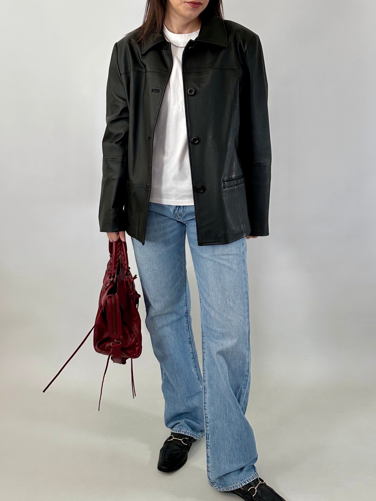 Vintage genuine leather boxy jacket