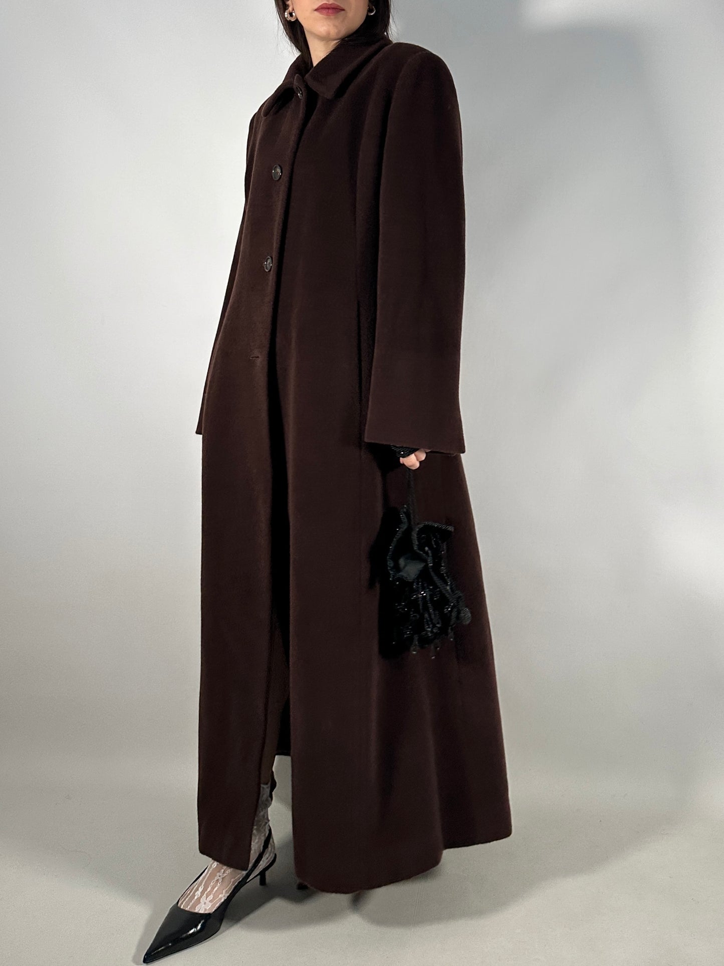 Vintage Extra Long Brown Piacenza Wool Coat