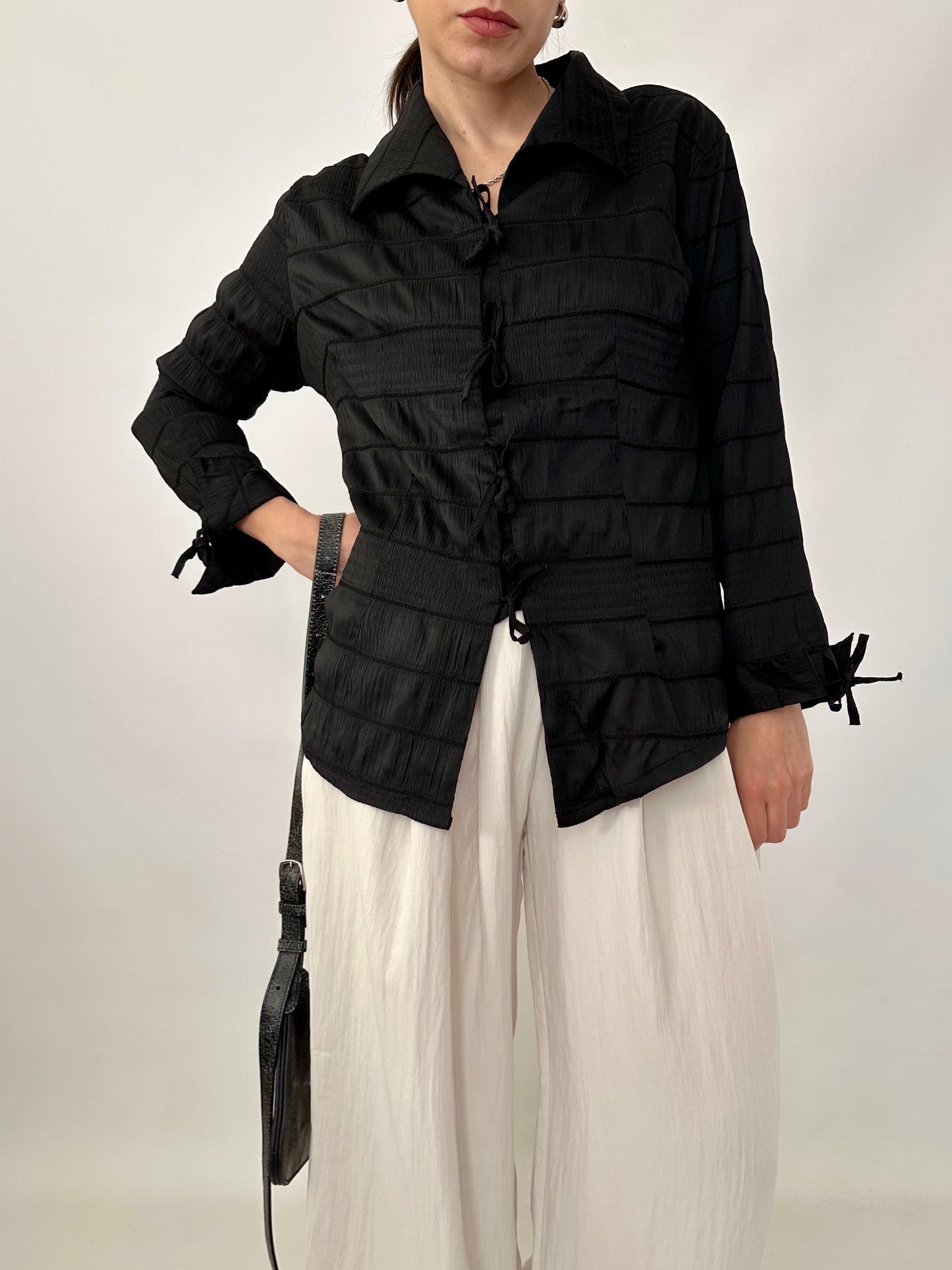 Crinkle bow detail shirt