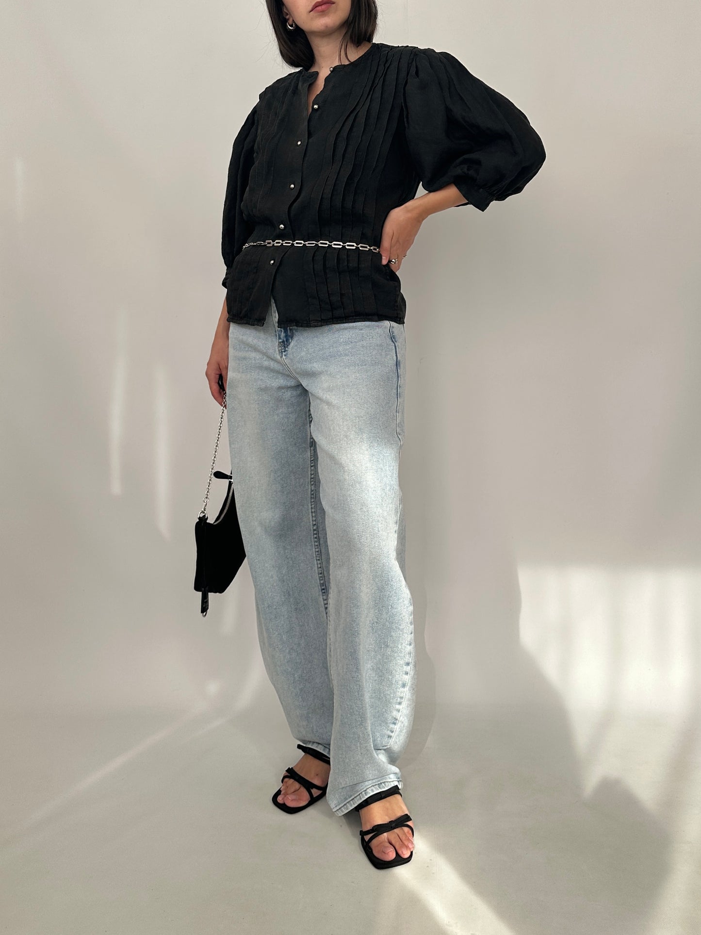 Vintage Linen Pleated Blouse