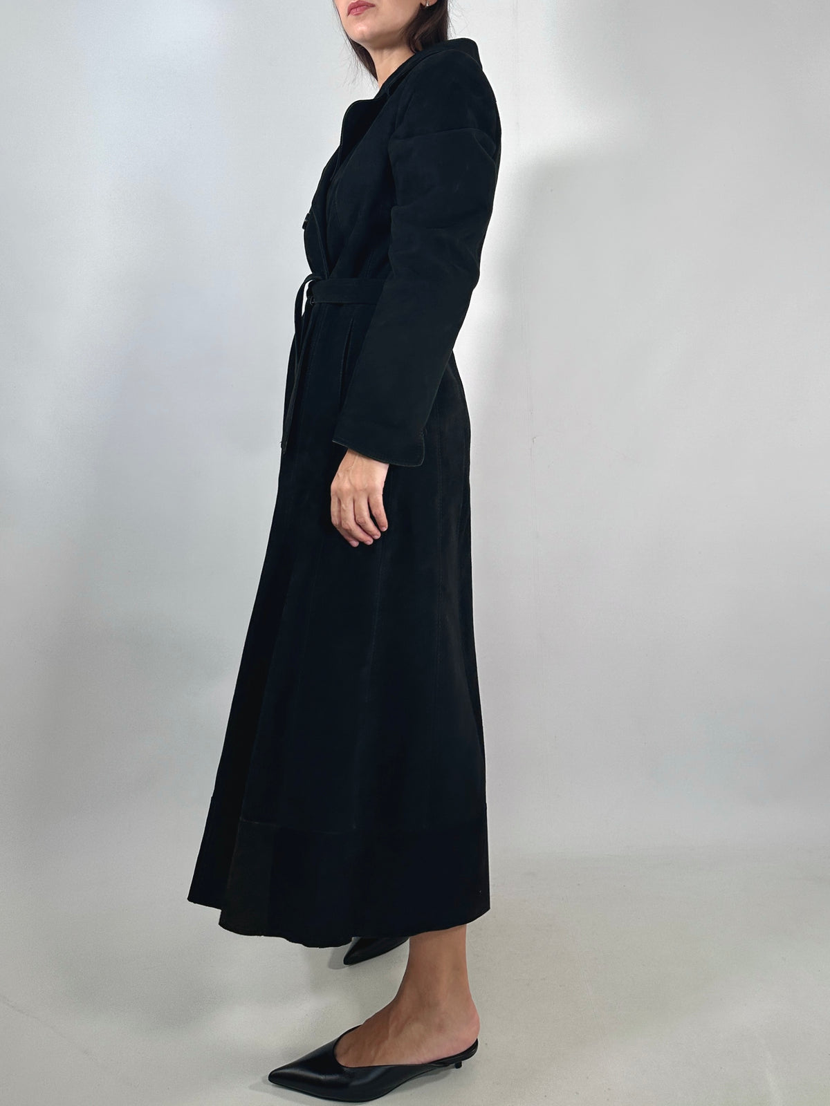 Suede Leather Belted Trench Coat