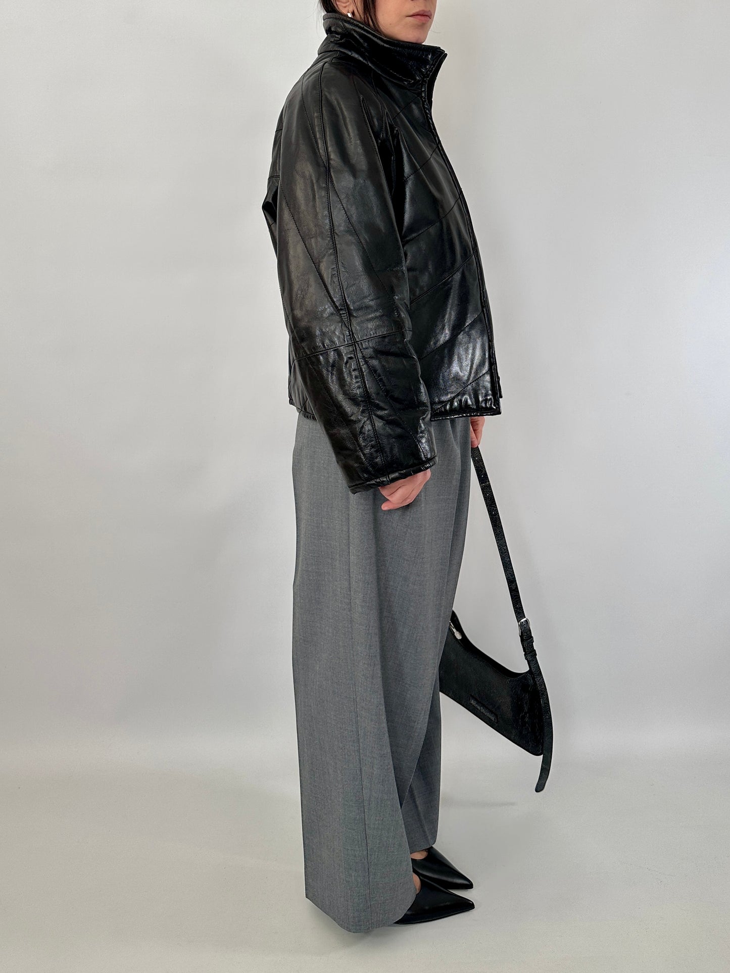 Quilted real leather jacket