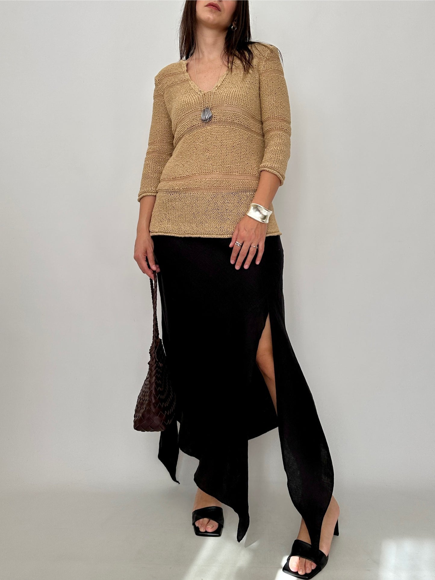 Asymmetric Linen Midi Skirt