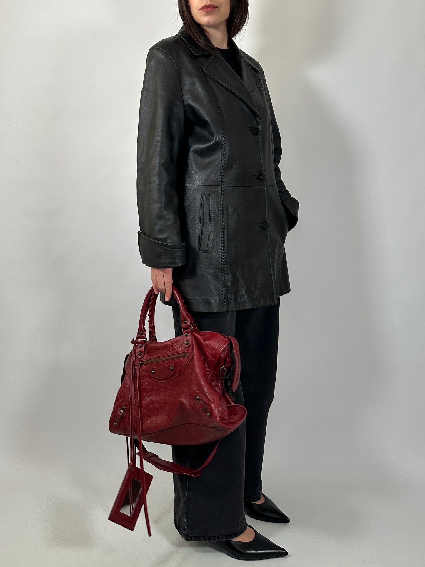 Soft Leather Nappa Coat with Whipstitch Details