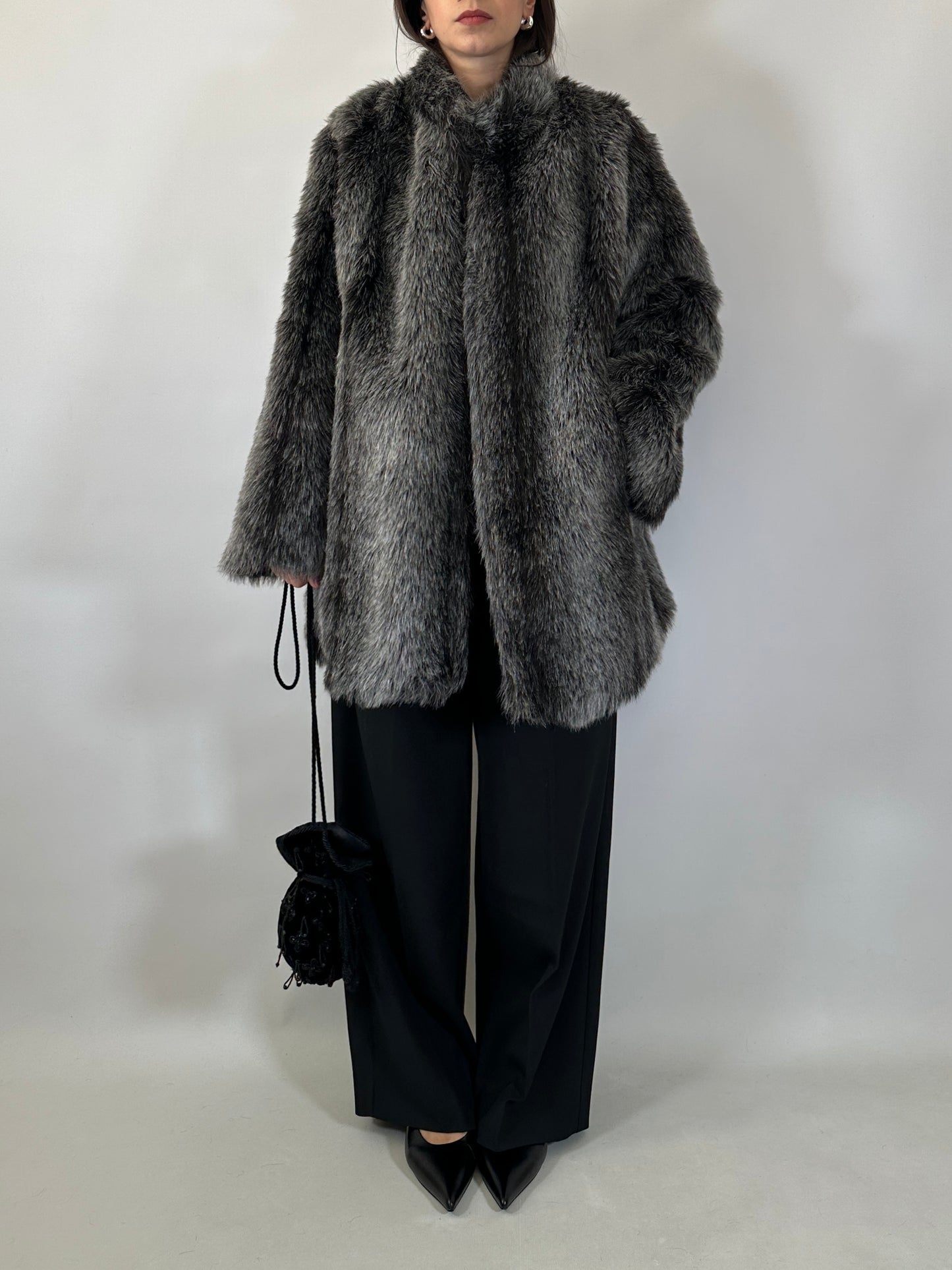 Vintage Grey Faux Fur Coat