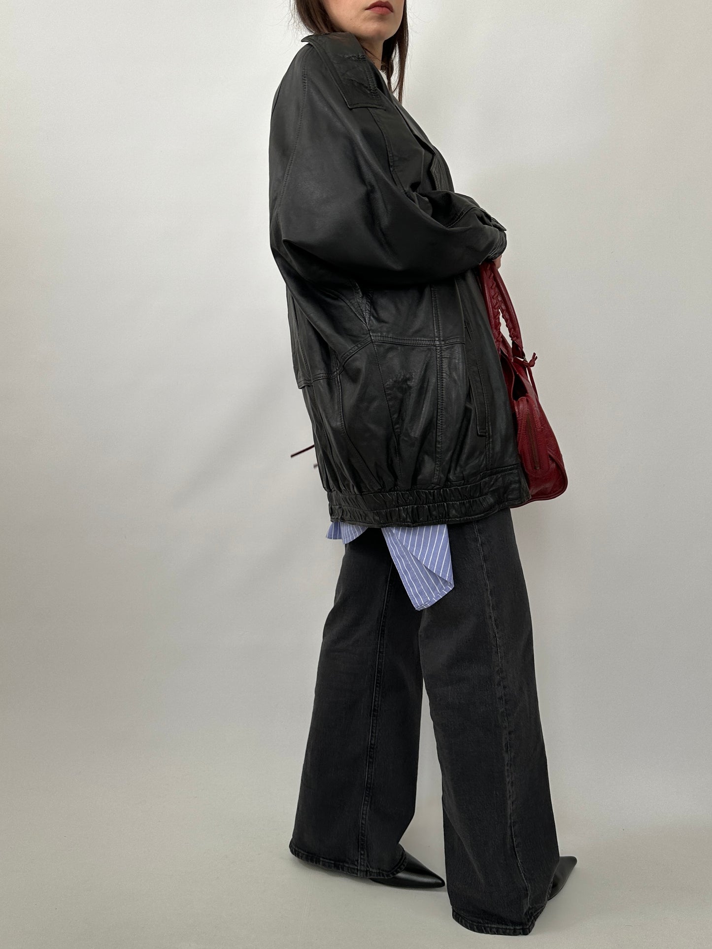 Oversized Vintage Leather Power Jacket