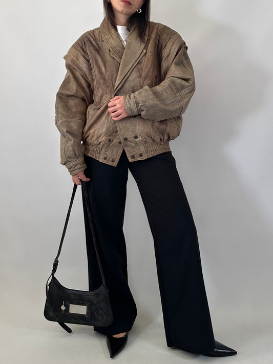 80s bomber jacket in distressed leather
