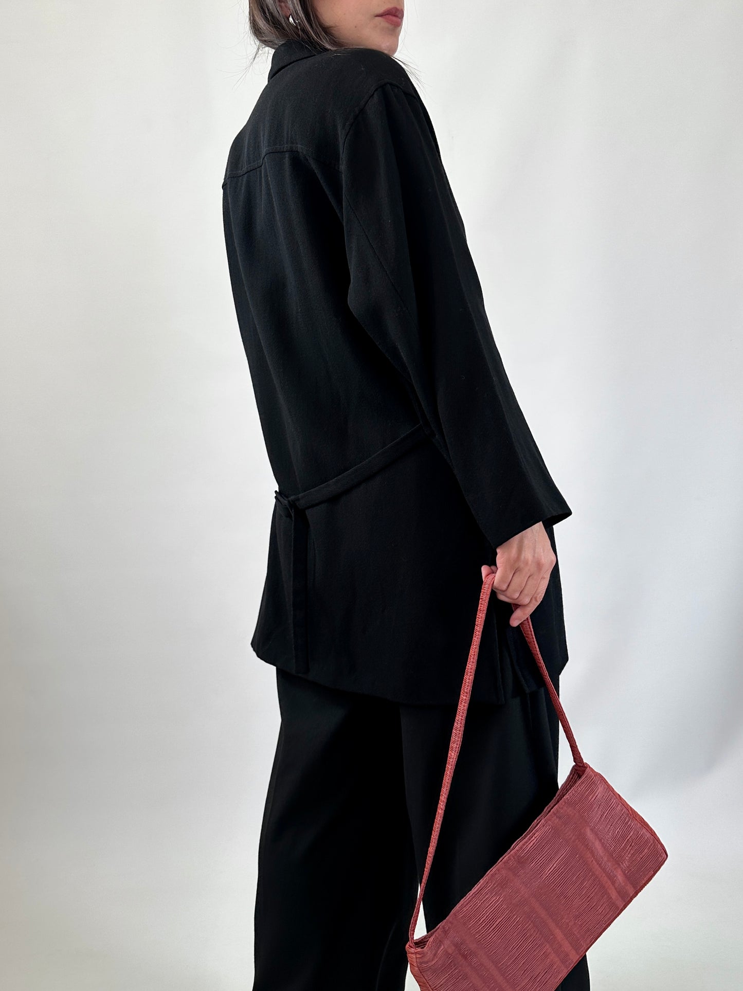 Vintage Relaxed Wool Blazer with Back Belt