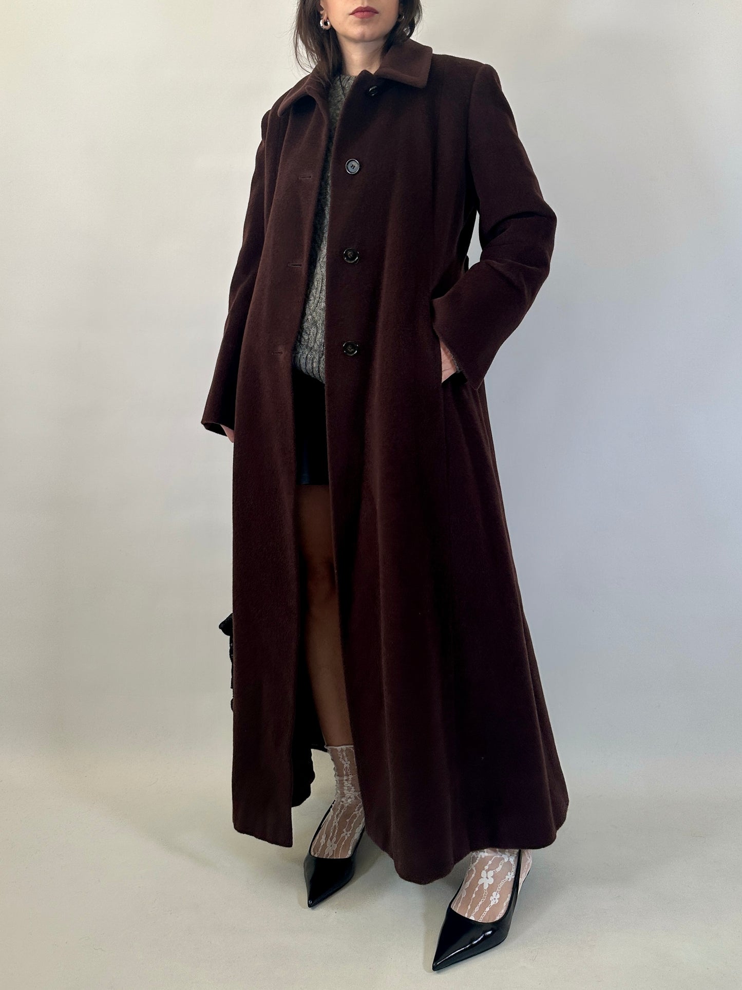 Vintage Extra Long Brown Piacenza Wool Coat