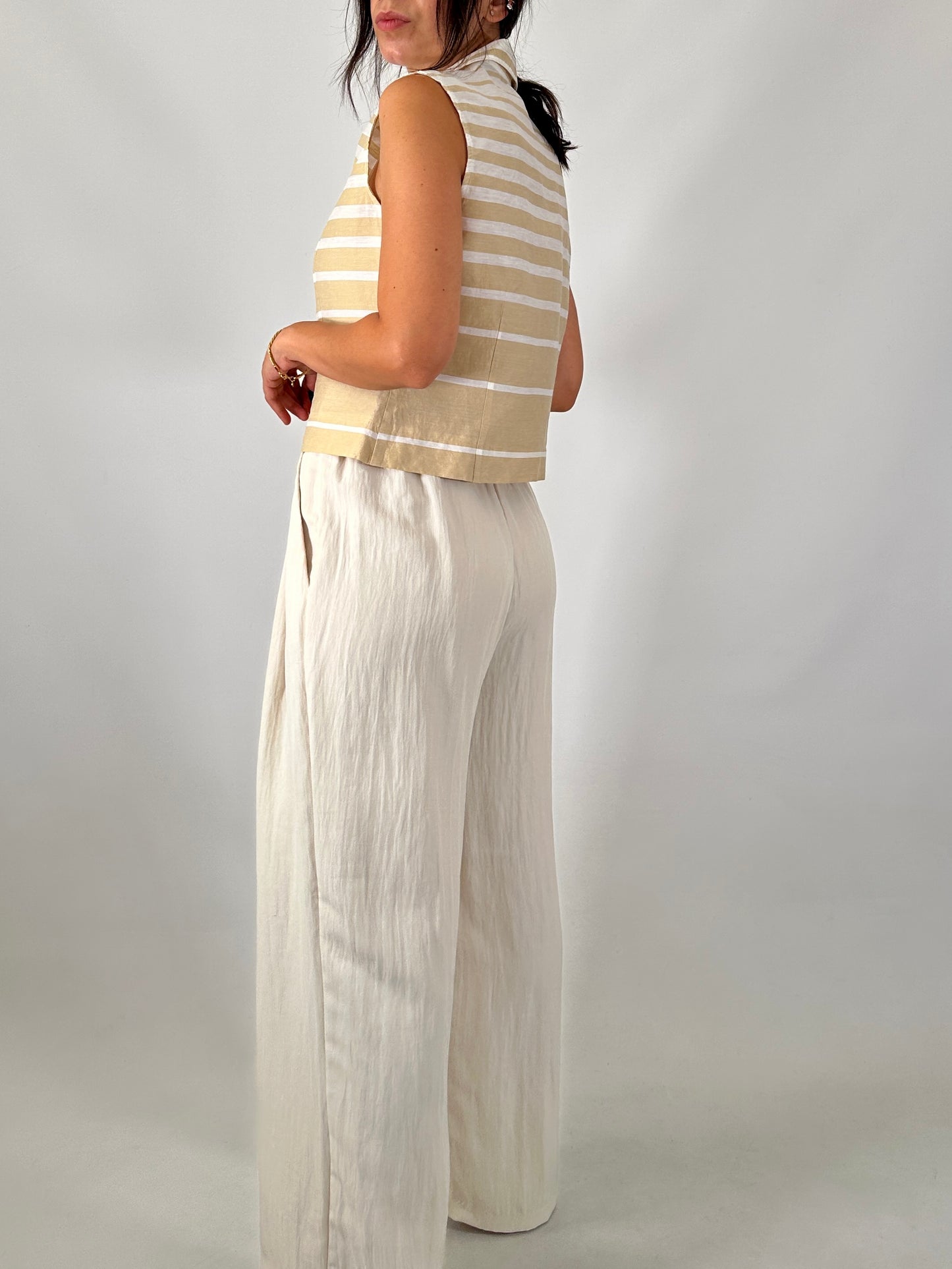Striped linen blend crop shirt