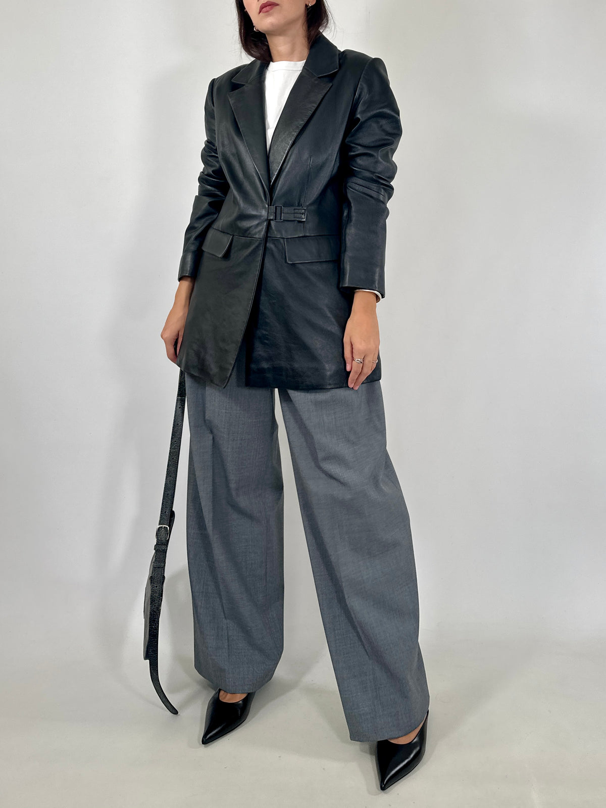 Minimal Closure Leather Blazer