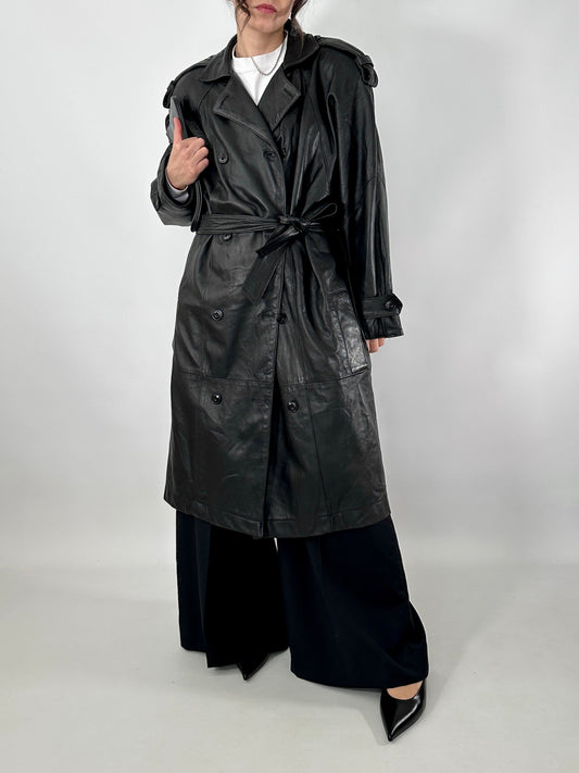 Genuine leather 80s trench coat