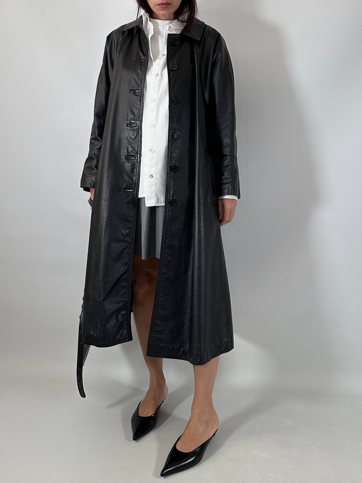 Classic black coat in genuine leather