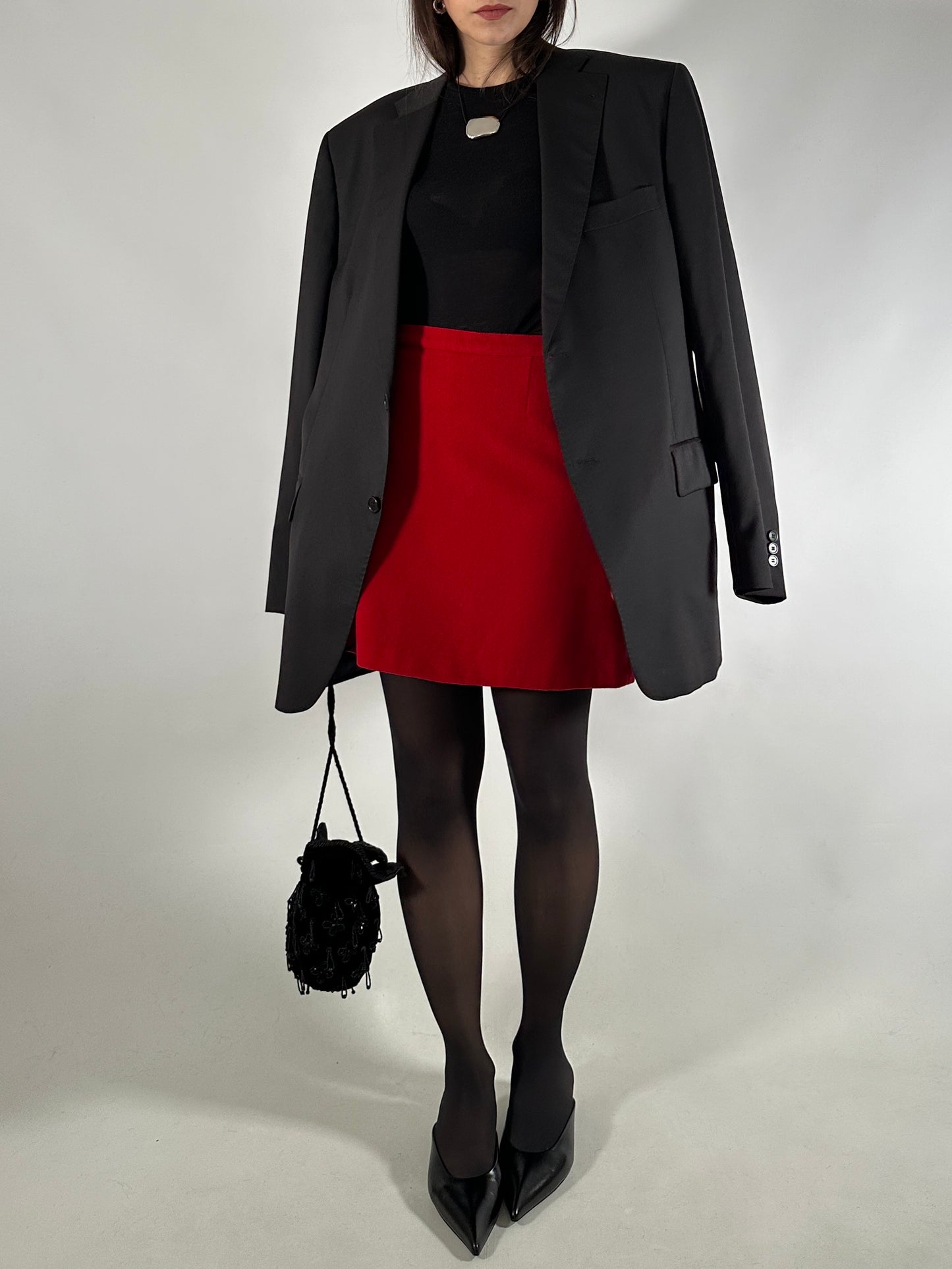 Red Wool Mini Skirt